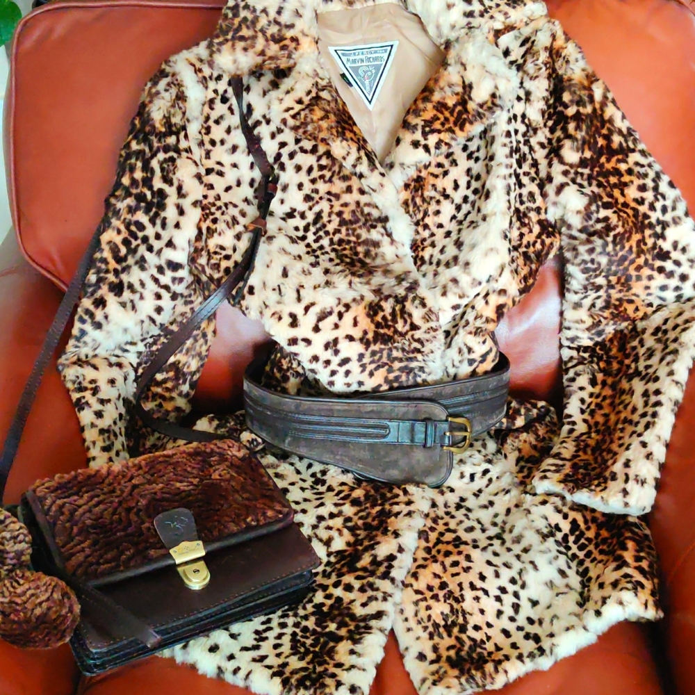 ⭐HOST PICK ⭐J.Percy/Marvin Richards leopard print rabbit fur coat size s/m